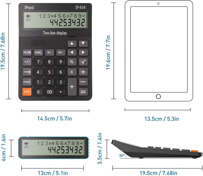 iPepul Calculators Desktop, Desk Calculator with Large 2 Line Display, Talking Basic Calculator with Big Button & Adjustable Volume, 4 Function Calculators for Business, Students, Office Supplies(Black) - Image 5